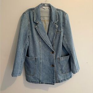 Crescent Denim Blazer Brandi Double Breasted Medium 100% Cotton Blue Jean Jacket
